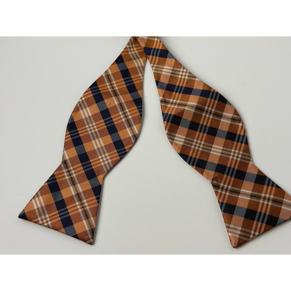 Hisdern Men's Hand Made Navy/Orange Adjustable‎ Self Tie Bow Tie NWT